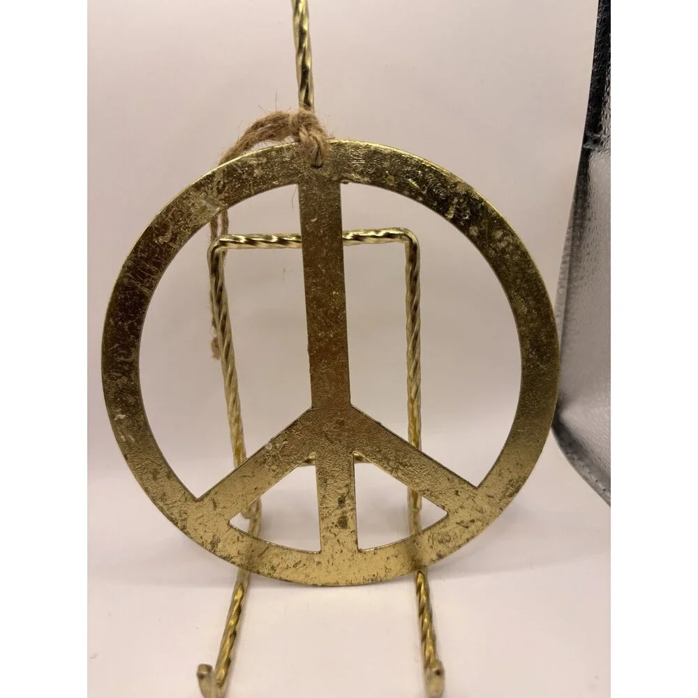 Pottery Barn Gold Hammered Metal Peace Sign Ornament 5” Christmas Decor